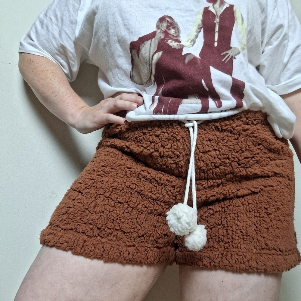 American Eagle Orange Sherpa Teddy Fleece Lounge Shorts Size Small